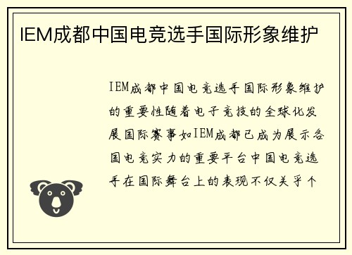 IEM成都中国电竞选手国际形象维护