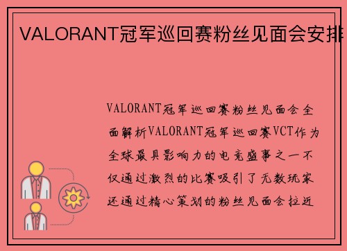 VALORANT冠军巡回赛粉丝见面会安排