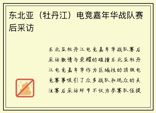 东北亚（牡丹江）电竞嘉年华战队赛后采访