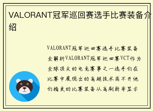 VALORANT冠军巡回赛选手比赛装备介绍
