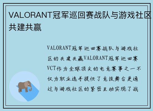 VALORANT冠军巡回赛战队与游戏社区共建共赢
